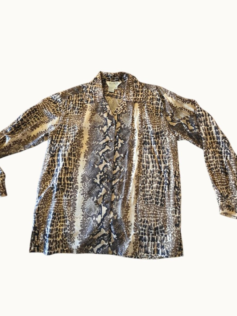 Allison Taylor Petite 100% Silk Blouse Animal Print Python Leopard PM - Picture 9 of 13